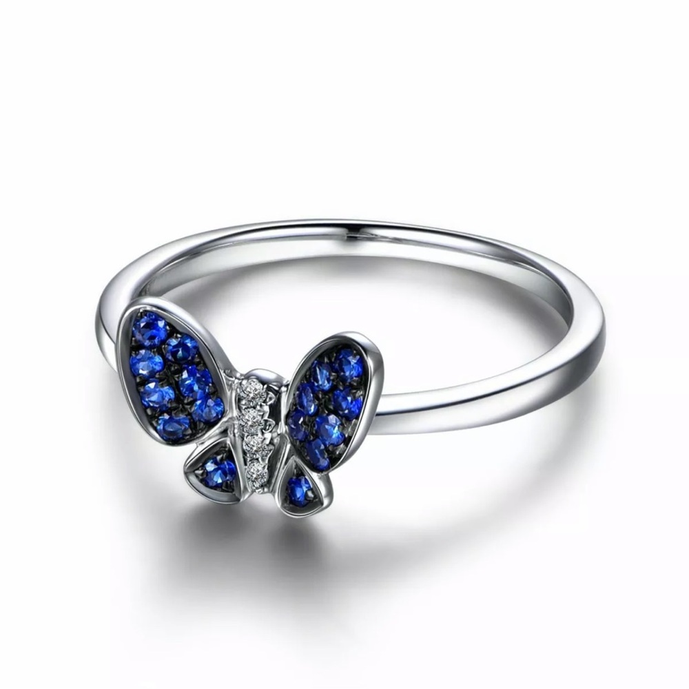 Fashion Butterfly Ring 925Silver Blue Sapphirering - Picture 3 of 4